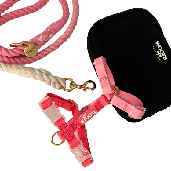 Dog Walking Bag and Ombre Blush Pink Leash Rope
