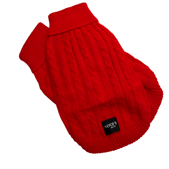Cable Knit Sweater - Red